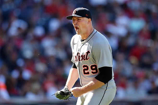 디트로이트 타릭 스쿠발이 30일(현지시간) 2025 ML 클리블랜드와 아메리칸리그 와일드카드(ALWC) 1차전 7회가 끝난 뒤의 모습. 사진 | AFP연합뉴스