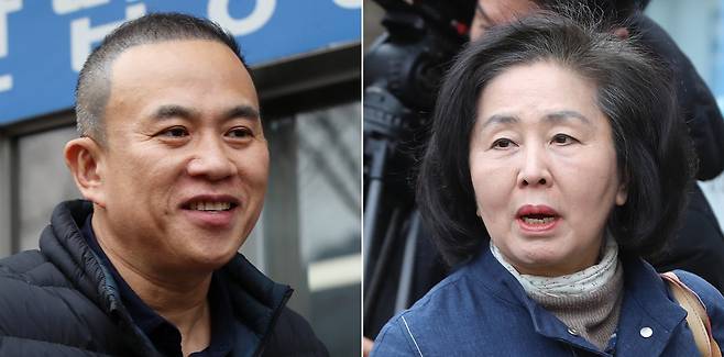 정치자금법 위반 혐의로 재판에 넘겨진 ‘정치 브로커’ 명태균(왼쪽) 씨와 김영선 전 국민의힘 의원이 경남 창원 성산구 창원지방법원에서 열린 1심 선고 공판에 각각 출석하고 있다.  2026.2.5 창원=뉴스1