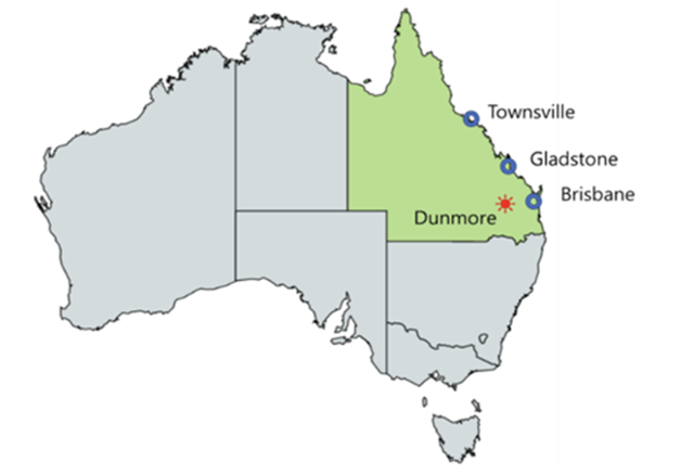 삼성물산 상사 부문이 태양광·ESS 프로젝트를 진행한 호주 퀸즐랜드주 던모어 위치도. 삼성물산 제공