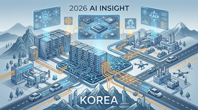 2026년은 AI를 ‘도구’로 쓰는 단계가 아니라, 산업 현장의 운영체계(OS)로 이식하는 단계다. 이를 제도·인프라·현장 적용의 ‘동시 추진’으로 풀어야 한다는 것이 업계에서 이야기하는 한국의 당면한 과제다. (이미지=젠스파크로 생성)