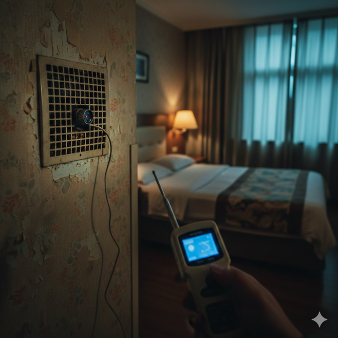 중국 호텔 객실에 몰래 설치한 카메라로 투숙객의 사생활을 실시간으로 촬영한 뒤 이를 유료로 중계·유통하는 불법 산업의 실체가 드러났다. 사진=제미나이