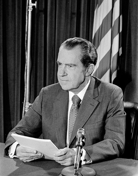 리처드 닉슨 미국 전 대통령이 1971년 8월 TV 중계를 통해 금 태환 중단 등을 발표하고 있다. 닉슨박물관 인스타그램 캡처