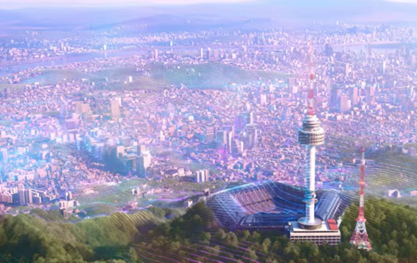 케이팝 데몬 헌터스의 장면. 극중에 나오는 '남산타워 스타디움'은 실제 서울에 존재하지 않는다. 온라인에는 이 작품을 보고 한국을 찾은 외국인들이 올린 '왜 서울에는 남산타워 스타디움이 없느냐'는 질문 게시물이 적지 않다(사진=넷플릭스)