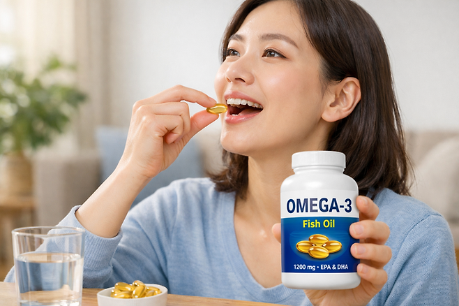 오메가3 제대로 먹는 방법이라는 키워드로 생성AI가 만든 이미지. [챗GPT]