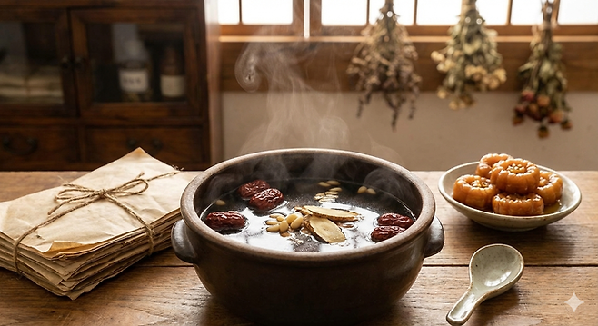 겨울철 뜨끈한 쌍화차를 키워드로 생성 AI가 만든 이미지. [제미나이]