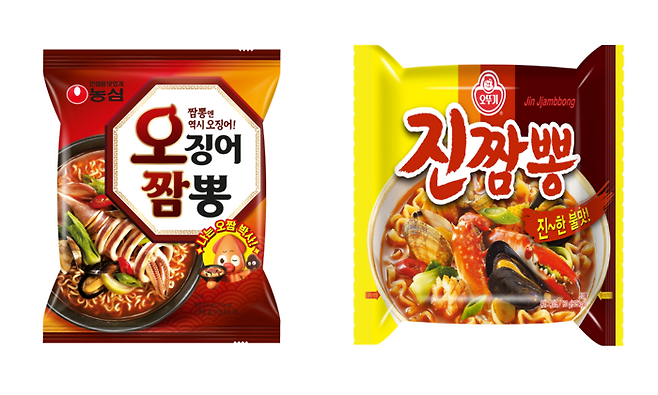 농심의 ‘오징어짬뽕’ vs 오뚜기의 ‘진짬뽕’ <각 사 제공>