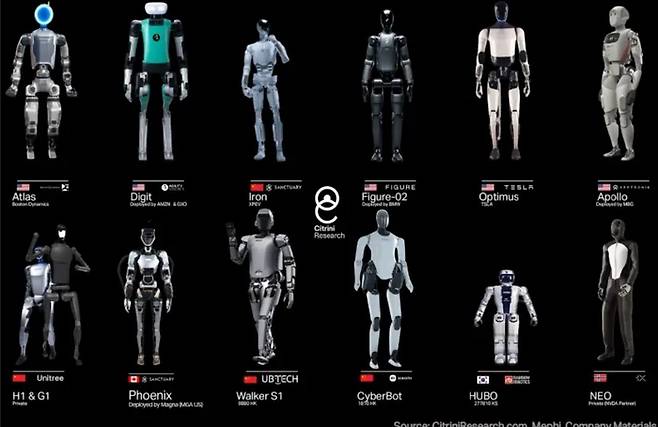 주요 기업들이 개발한 휴머노이드. 시트리니 리서치 보고서.