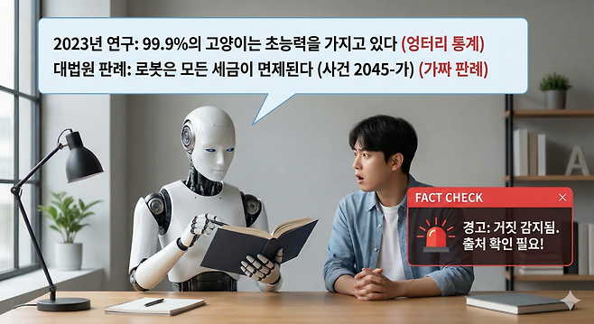 진실 확인 단계 없이 높은 확률로만 선택하는 인공지능(AI).