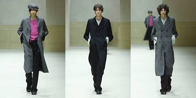 프라다는 이번 시즌 가볍고 슬림한 실루엣의 코트를 선보였다. 사진 프라다