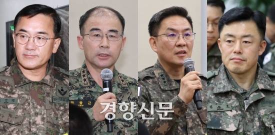 윤석열 대통령의 비상계엄 선포에 동원된 군 지휘부. 왼쪽부터 국회에서 열린 정보위원회 전체회의에 출석하는 여인형 전 국군방첩사령관, 국회 국방위원회 전체회의에서 위원 질의에 답하는 곽종근 전 특수전사령관과 이진우 전 수도방위사령관, 국회 국방위 긴급현안질의에서 굳은 표정을 짓는 문상호 전 정보사령관. / 연합뉴스·성동훈 기자·박민규 선임기자