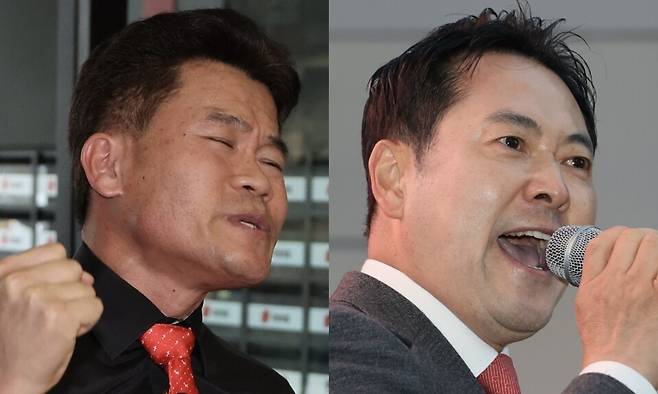 극우 성향 전직 한국사 강사 전한길(왼쪽)씨와 장동혁 국민의힘 대표(오른쪽). 연합뉴스