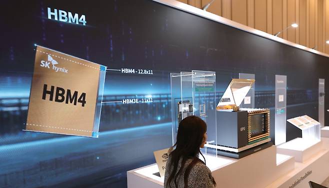 CES 개막 3일 차인 1월8일(현지시간) 미국 네바다주 라스베이거스 베네시안 컨벤션센터 SK 하이닉스 부스에 HBM4 영상이 재생되고 있다. ⓒ연합뉴스
