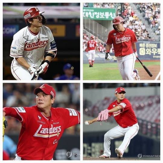 시계 반대 방향으로 최정, 한유섬, 노경은, 김광현