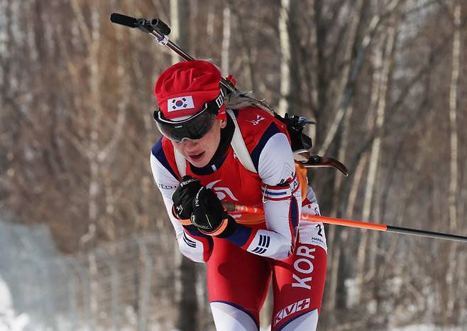 지난해 2월 하얼빈 동계아시안게임 당시 예카테리나 압바꾸모바. 연합뉴스