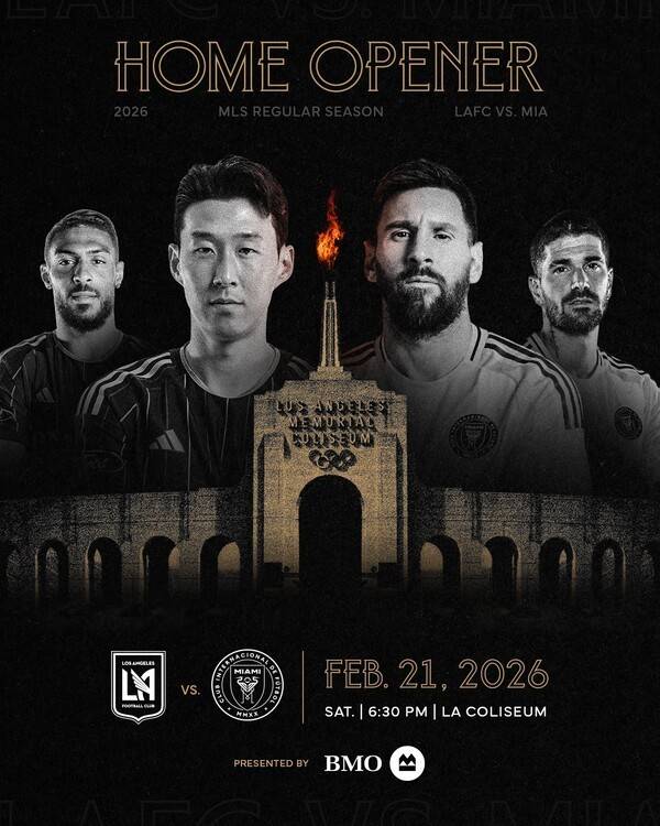 로스엔젤레스FC(LAFC)와 인터 마이애미는 오는 2026년 2월 22일 오전 11시 30분 LA 메모리얼 콜리세움에서 2026시즌 미국 메이저리그 사커(MLS) 1라운드 경기를 치른다. /사진=로스엔젤레스FC(LAFC)