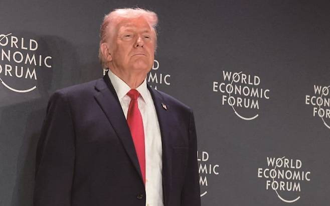 도널드 트럼프 미국 대통령이 지난달 21일 스위스에서 열린 다보스포럼에 참석한 모습./AP 연합뉴스