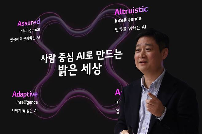 작년 열린 MWC25에서 LG유플러스의 인공지능(AI) 전략을 소개하고 있는 홍범식 CEO의 모습. /뉴스1