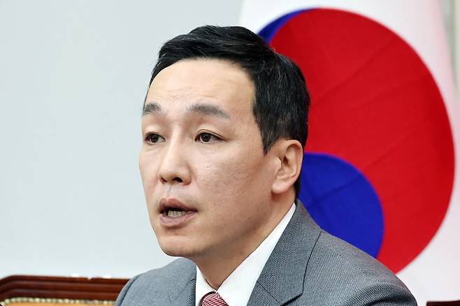 김민수 국민의힘 최고위원이 지난달 29일 국회에서 열린 최고위원회의에 발언하고 있다. 연합ㄴㅍ스