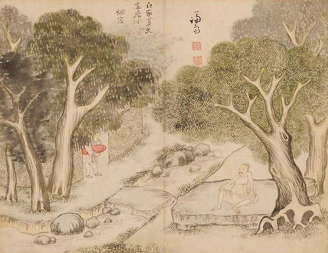 겸재 정선, 글씨_연객 허필, <여산초당도 廬山草堂圖> 액자, 종이에 수묵담채, 21.7×27.8㎝ .추정가 1억~2억원 *재판매 및 DB 금지