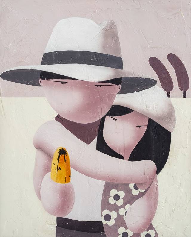 테즈킴 작,'Nothing but us 우리에겐 우리밖에 없었다', 나무에 아크릴,80.3 x 65.1cm,2026. 키다리갤러리 제공