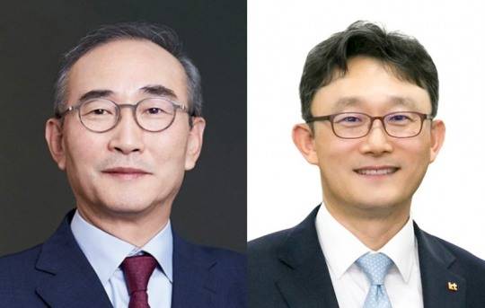 (From left) KT CEO Kim Young-seob and KT CEO-designate Park Yoon-young. /Photo=KT