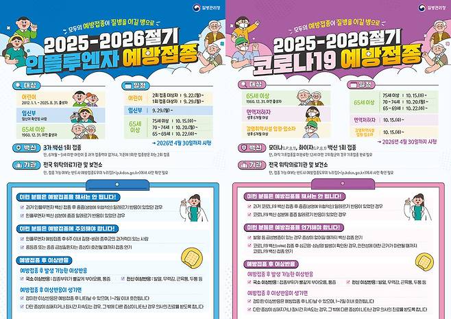2025~2026절기 인플루엔자 및 코로나19 백신 국가필수예방접종 안내문. 질병관리청 제공