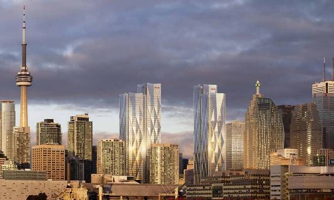 캐나다 토론토 지역의 사업비 2조5천억원 규모 ‘CIBC 스퀘어(Square)’ 오피스. CIBC Square 누리집 갈무리.