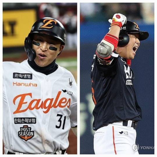 손아섭(왼쪽)과 하주석