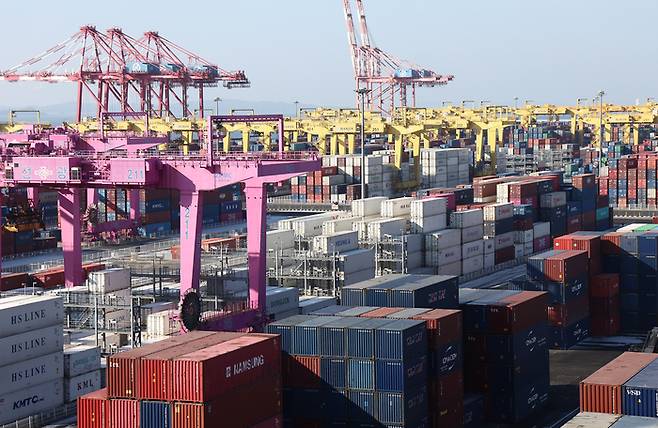 인천신항 컨테이너 터미널에 수출입 컨테이너가 쌓여 있는 모습. 2026.2.1 [사진=뉴스1]