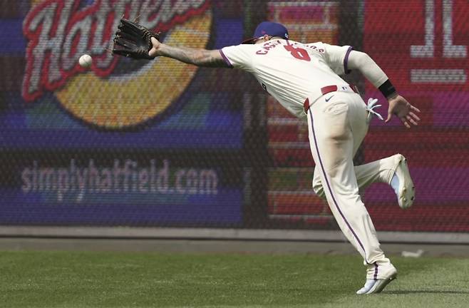 닉 카스테야노스의 외야 수비력은 메이저리그 최하위 수준이다. AP연합뉴스