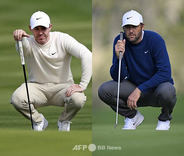 2026년 미국프로골프(PGA) 투어 시그니처 대회인 AT&T 페블비치 프로암 골프대회에 출전한 로리 맥길로이(북아일랜드), 스코티 셰플러(미국)가 2라운드에서 경기하는 모습이다. 사진제공=ⓒAFPBBNews = News1 (사진을 무단으로 사용하지 마십시오.)