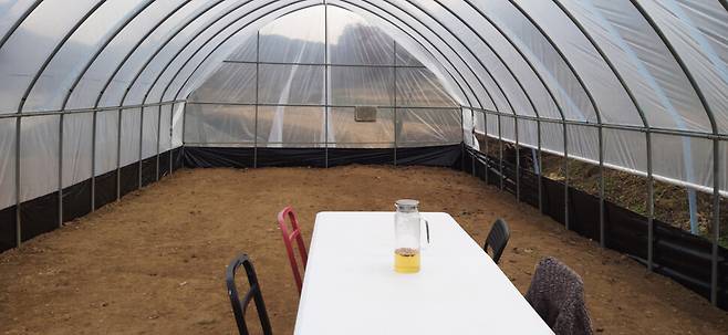 완성한 비닐하우스의 내부.