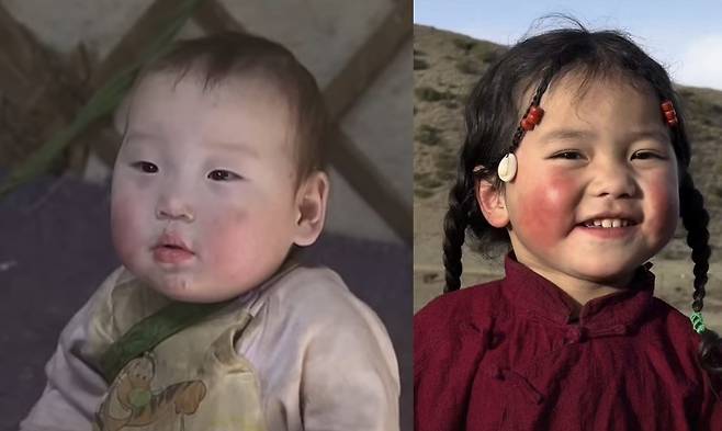 볼이 빨개진 몽골 아기들 [유튜브 EBS 공식채널(왼)·핀터레스트 이용 화면 캡처. 재판매 및 DB 금지]