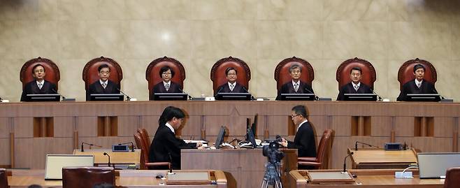 2018년 10월30일 일제 강제징용 손해배상청구 소송 재상고심에 참석한 대법관들. ⓒ연합뉴스