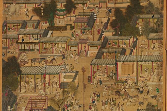 18세기 조선시대의 활발한 거리 풍경을 그린 ‘태평성시도’. 마차와 사람, 동물 등이 자유롭게 어우러져 있어 오늘날의 자동차 위주의 획일적인 거리 풍경과는 사뭇 대비된다. 국립중앙박물관