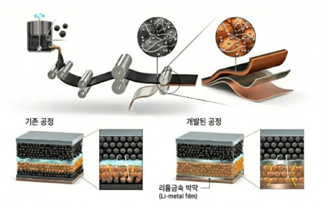 UNIST가 개발한 건식 후막 전극 제조 기술 개념도. UNIST 제공.