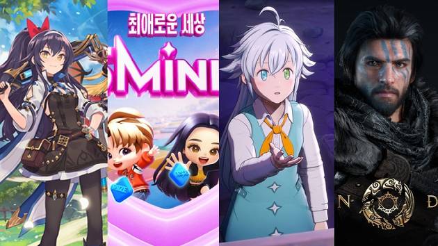 (왼쪽부터) NHN의 신작 게임 '어비스디아', 카카오게임즈의 신작 '슴미니즈', 넷마블의 '일곱 개의 대죄: 오리진', 펄어비스의 '붉은사막'. [사진=각 게임사들]