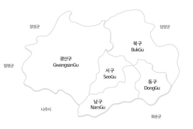 광주 행정구역구분 지도. <광주시청 홈페이지 캡처>