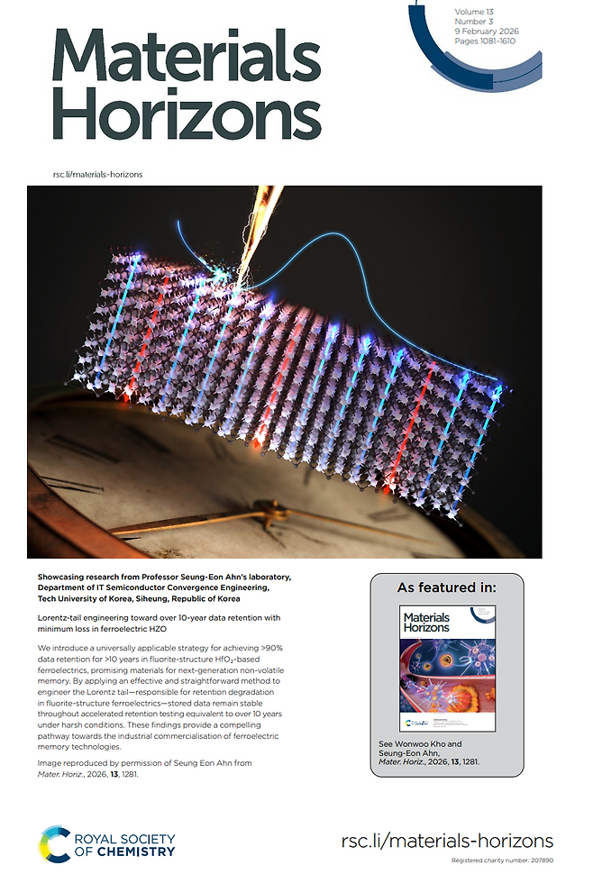 한국공학대학교 반도체공학부 안승언 교수 연구팀의 논문이 ‘머티리얼즈 호라이즌스’ 표지논문으로 선정됐다. 한국공학대학교 제공