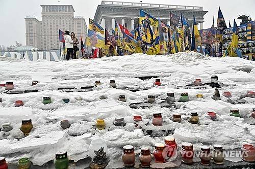 키이우의 사망 군인 추모 공간 [AFP=연합뉴스 자료사진]