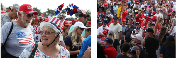 'Make America Great Again(MAGA)' 문구가 적힌 모자를 착용한 지지자들이 집회에 모여 있는 모습. 이 상징은 단순한 선거 슬로건을 넘어, 문화전쟁과 정체성 정치의 시각적 표상으로 기능해 왔다. 본 칼럼에서 분석한 바와 같이, 문화전쟁은 가치 논쟁을 넘어 주권의 귀속을 재배치하려는 정치 전략으로 작동한다.