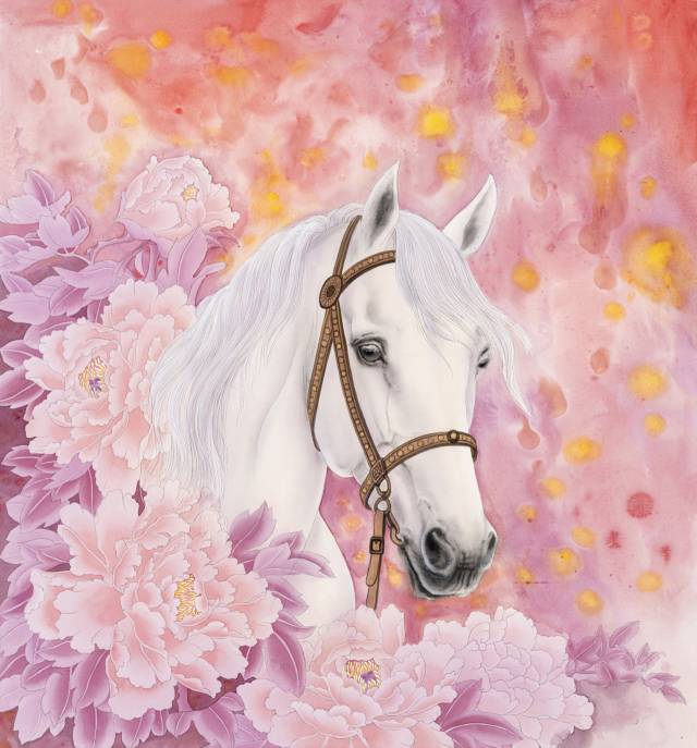 김순란, 부귀의 말 (Blossom of Fortune), 견본채색, 45×59cm