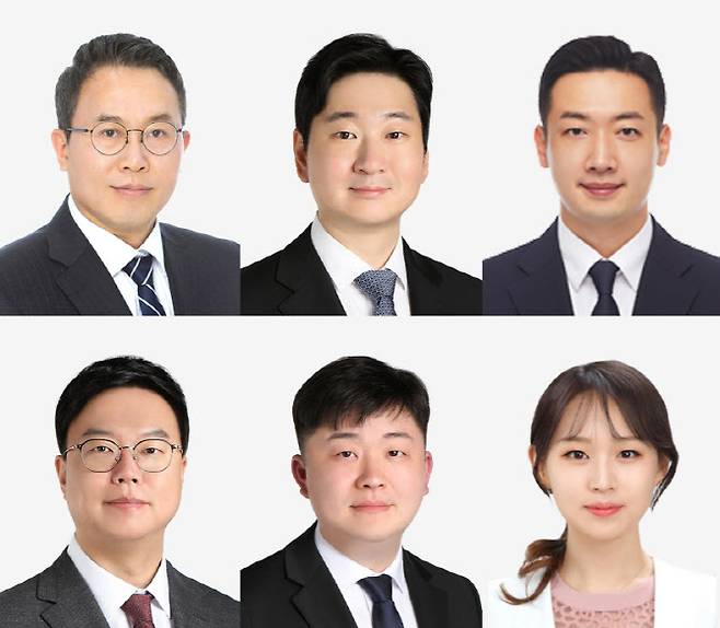 윗줄 왼쪽부터 차례로 박상현 고문, 정민강 수석전문위원, 박형진 수석컨설턴트, 박지수 수석컨설턴트, 하여명 책임컨설턴트, 장이경 컨설턴트 (사진=화우 제공)
