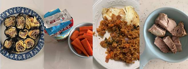 장벼리씨는 식단으로 키토김밥, 저칼로리 라면, 컬리플라워 볶음밥, 수육(지방 제외)을 먹었다고 밝혔다./사진=장벼리씨 제공