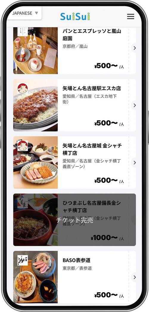 ‘스이스이’는 수요·공급에 따라 식당 패스트트랙 요금을 조정한다. 맛집을 찾는 관광객 사이에서 인기를 끌며 최근 누적 이용자가 3만명을 넘었다. (스이스이 홈페이지 캡처)