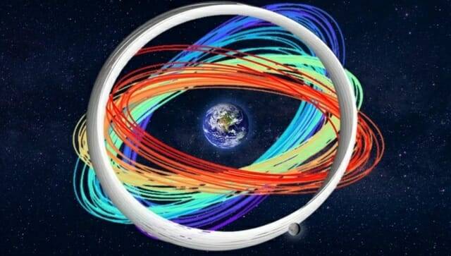 미국 LLNL 연구진이 지구와 달 사이에 100만 개의 위성을 배치한 결과에 대한 모식도. LLNL 이미지 제공