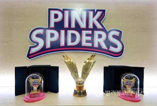 흥국생명, 2024-2025V리그 여자부 챔피언 우승컵과 우승반지 모습.