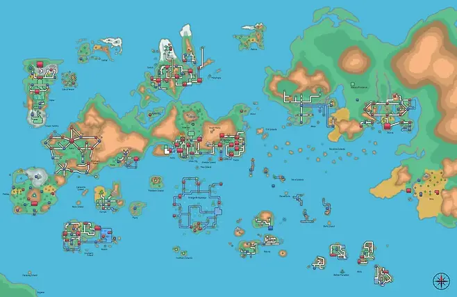 ▲ 포켓몬스터 세계관 속 지방들, "엄마! 세계 최강의 트레이너가 되서 돌아올게!" (사진 출처: 포켓몬 위키)