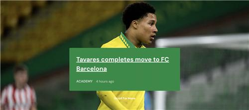 바르셀로나, 노리치 시티 '16세 유망주' 타바레스 영입. 사진[연합뉴스]