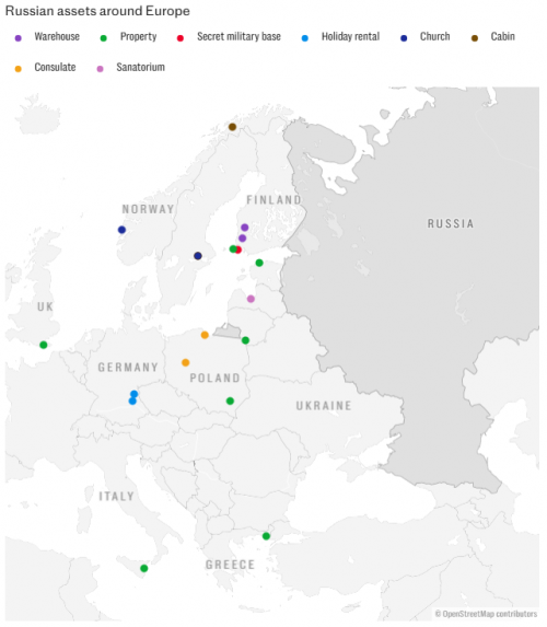러시아가 유럽 전역에 사들인 부동산. 텔레그래프 제공